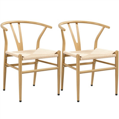 Yaheetech Set of 2 Wood Dining Chairs Weave Modern Chair with Y-Shaped Backrest and Metal Frame