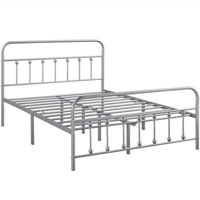 Yaheetech Silver 4ft6 Double Classic Iron Bed Frame with High Headboard and Footboard