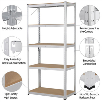 Yaheetech Silver Metal Storage Rack with 5 Adjustable Shelves