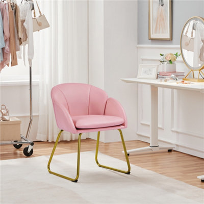 Yaheetech Simple Pink Flower Shape Faux Leather Armchair with Golden Metal Legs