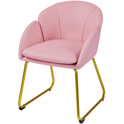 Yaheetech Simple Pink Flower Shape Faux Leather Armchair with Golden Metal Legs