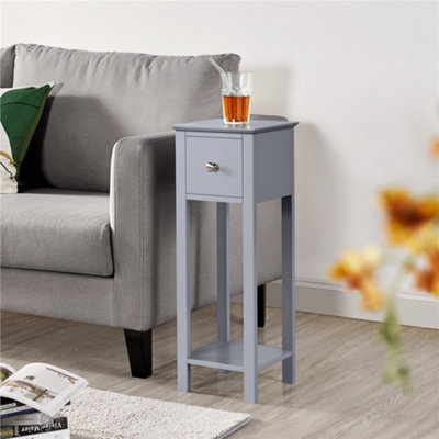 Yaheetech Slim Side Table With Drawer For Small Spaces Grey