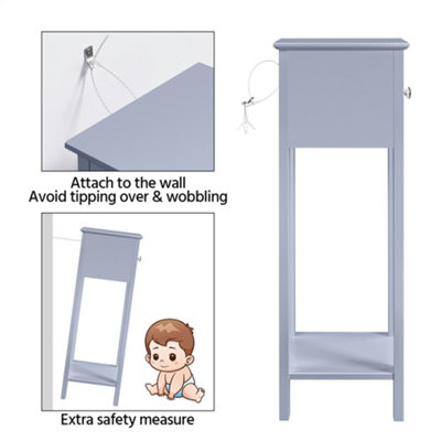 Yaheetech Slim Side Table With Drawer For Small Spaces Grey