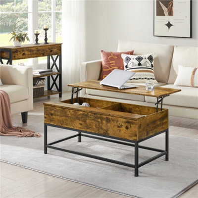 Yaheetech Split Lift Top Coffee Table with Hidden Storage Compartments Rustic Brown