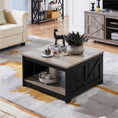 Yaheetech Square Wooden Coffee Table Side Table with Storage for Small Spaces Grey