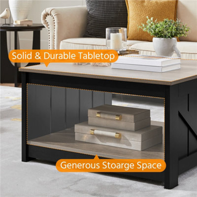 Yaheetech Square Wooden Coffee Table Side Table with Storage for Small Spaces Grey