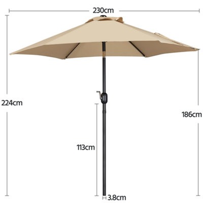 Yaheetech Tan 2.3m Tiltable Patio Parasol Market Umbrella with Crank - 3