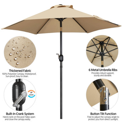 Yaheetech Tan 2.3m Tiltable Patio Parasol Market Umbrella with Crank - 4