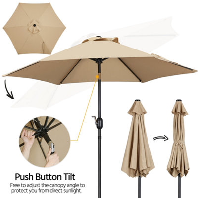 Yaheetech Tan 2.3m Tiltable Patio Parasol Market Umbrella with Crank - 6