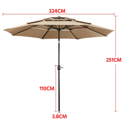 Yaheetech Tan 3.2m 3 Tier Tiltable Patio Parasol Vented Table Umbrella with Crank