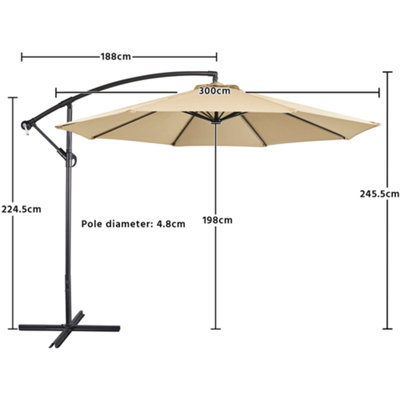 Yaheetech Tan 3m Patio Offset Umbrella Outdoor Parasol with Crank - 3