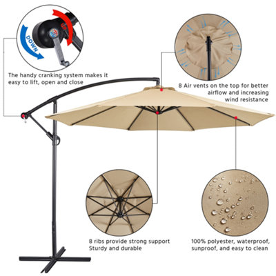 Yaheetech Tan 3m Patio Offset Umbrella Outdoor Parasol with Crank - 4