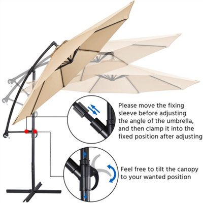 Yaheetech Tan 3m Patio Offset Umbrella Outdoor Parasol with Crank - 8