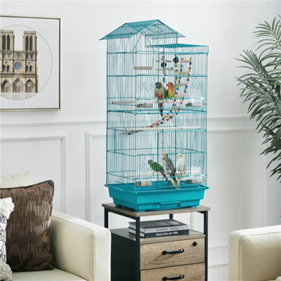 Yaheetech Teal Blue Large Roof Top Metal Bird Cage w/ Swing and Ladder Price Comparisons | Compare The Build