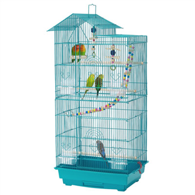 Yaheetech Teal Blue Large Roof Top Metal Bird Cage w/ Swing and Ladder
