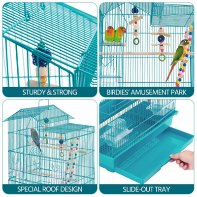 Yaheetech Teal Blue Large Roof Top Metal Bird Cage w/ Swing and Ladder - 4