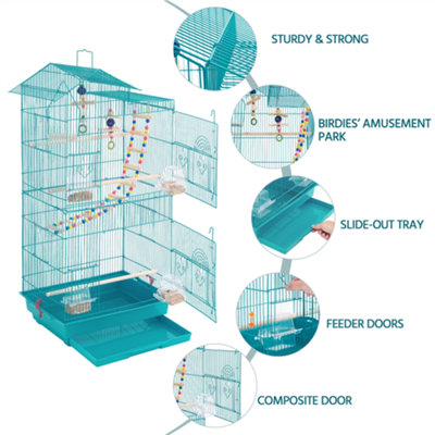 Yaheetech Teal Blue Large Roof Top Metal Bird Cage w/ Swing and Ladder - 5
