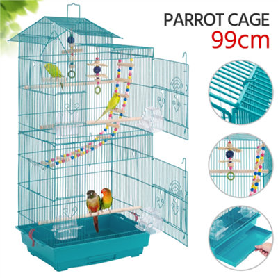 Yaheetech Teal Blue Large Roof Top Metal Bird Cage w/ Swing and Ladder - 6