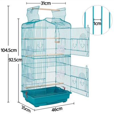 Yaheetech Teal Blue Open Top Metal Birdcage Parrot Cage with Slide-out Tray and Four Feeders
