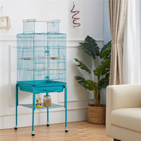 Yaheetech Teal Blue Play Top Metal Bird Cage w/ Detachable Rolling Stand