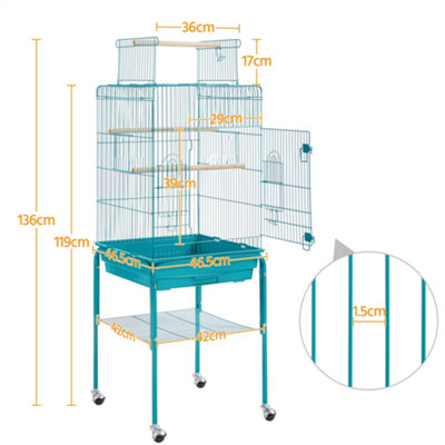 Yaheetech Teal Blue Play Top Metal Bird Cage w/ Detachable Rolling Stand - 3