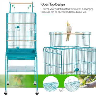 Yaheetech Teal Blue Play Top Metal Bird Cage w/ Detachable Rolling Stand - 4