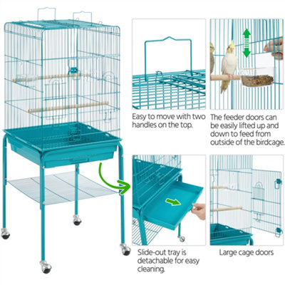 Yaheetech Teal Blue Play Top Metal Bird Cage w/ Detachable Rolling Stand - 5