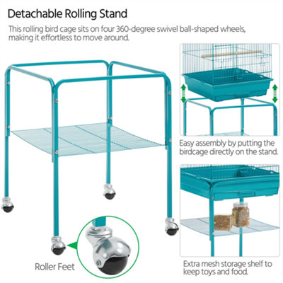 Yaheetech Teal Blue Play Top Metal Bird Cage w/ Detachable Rolling Stand - 6