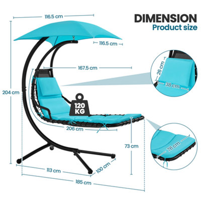 Yaheetech Teal Hanging Sun Lounger with Stand - 3