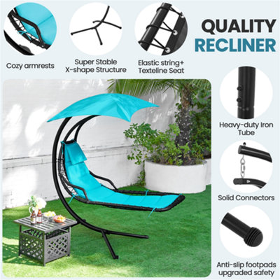 Yaheetech Teal Hanging Sun Lounger with Stand - 4