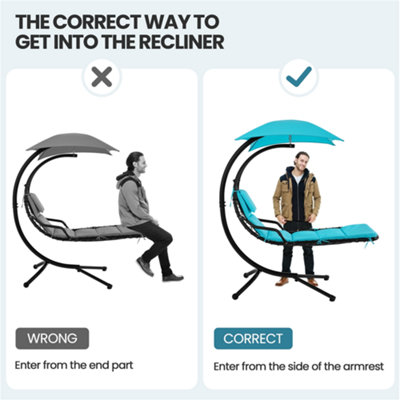 Yaheetech Teal Hanging Sun Lounger with Stand - 7