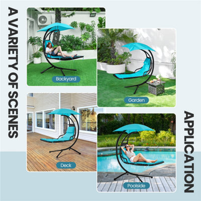 Yaheetech Teal Hanging Sun Lounger with Stand - 8