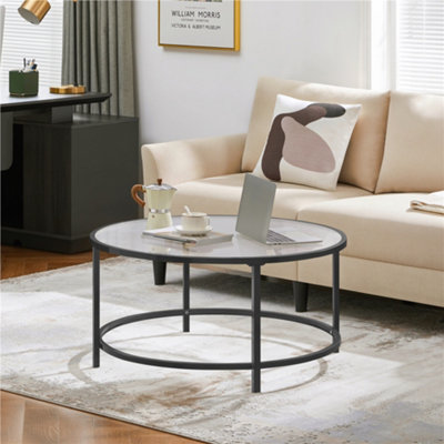 Yaheetech Tempered Glass Round Coffee Table with Protective Foot Pads Black