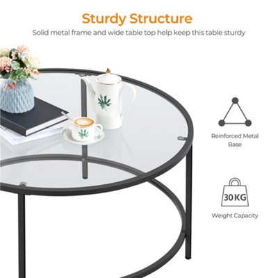 Yaheetech Tempered Glass Round Coffee Table with Protective Foot Pads Black