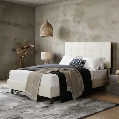 Yaheetech Upholstered Bed Frame with Square Tufted Headboard - Beige / King