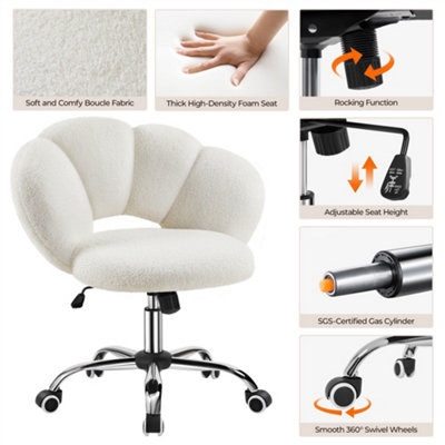 Yaheetech Boucle Swivel Desk Chair With No Arms, Ivory