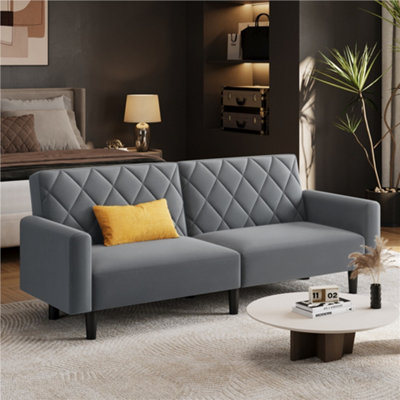 Yaheetech Velvet 2 Seater Convertible Sofa - Dark Grey