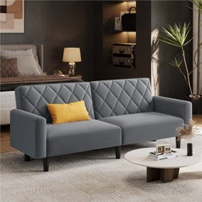 Yaheetech Velvet 2 Seater Convertible Sofa - Dark Grey