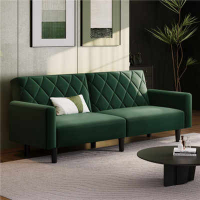 Yaheetech Velvet 2 Seater Convertible Sofa - Green