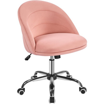 Yaheetech Velvet Armless Desk Chair with Swivel Wheels and Adjustable Seat Height Pink