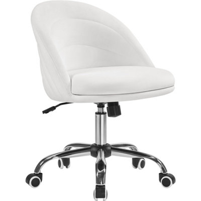 Yaheetech Velvet Armless Desk Chair with Swivel Wheels and Adjustable Seat Height White