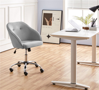 Yaheetech Velvet Height Adjustable Swivel Desk Chair with Castors and Armrests Light Grey