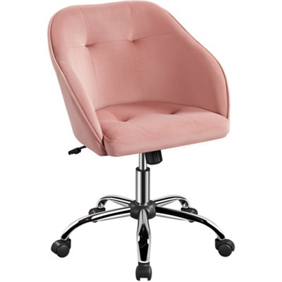 Yaheetech Velvet Height Adjustable Swivel Desk Chair with Castors and Armrests Pink