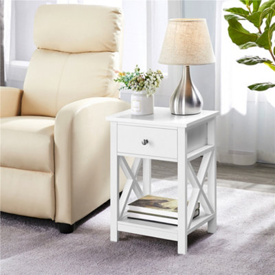 Yaheetech White 1 Drawer Bedside Table X shape (H)550mm (W)400mm (D)300mm