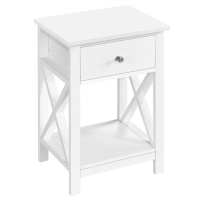 Yaheetech White 1 Drawer Bedside Table X shape (H)550mm (W)400mm (D)300mm