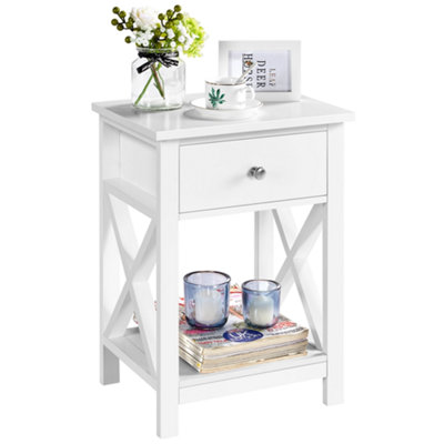 Yaheetech White 1 Drawer Bedside Table X shape (H)550mm (W)400mm (D)300mm