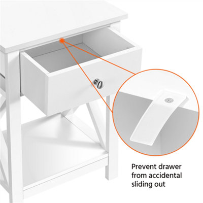 Yaheetech White 1 Drawer Bedside Table X shape (H)550mm (W)400mm (D)300mm