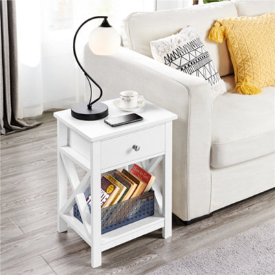 Yaheetech White 1 Drawer Bedside Table X shape (H)550mm (W)400mm (D)300mm