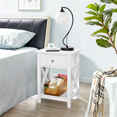 Yaheetech White 1 Drawer Bedside Table X shape (H)550mm (W)400mm (D)300mm