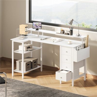 Yaheetech White 140 cm L Shaped Wooden Computer Desk with Charging ...